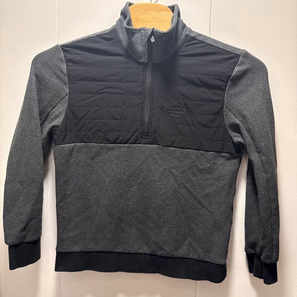 Harley-Davidson Mens Grey Black Quilted Yoke Quarter Zip Pullover Sweater Medium